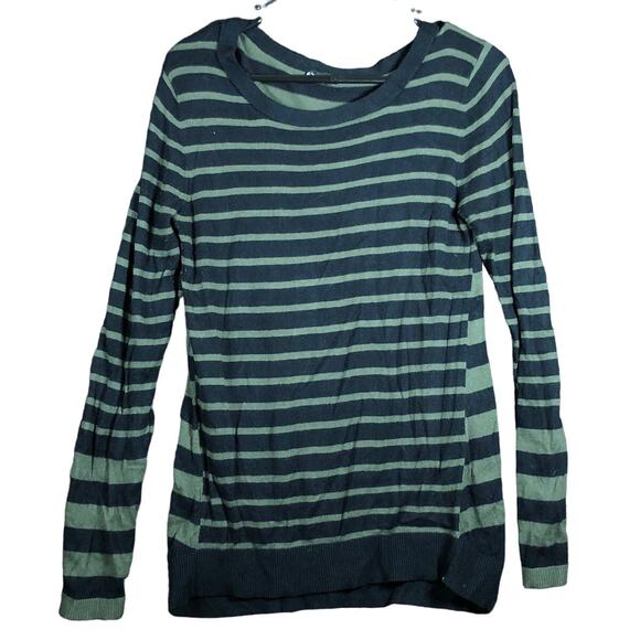 Express Womens Sweater Green Striped Long Sleeve Cozy Stretch Medium - Picture 1 of 12